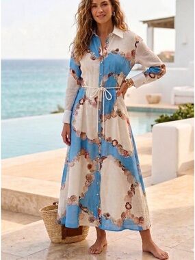 NWT Caroline Constas Coastal Seashell Button Front Maxi Dress XS